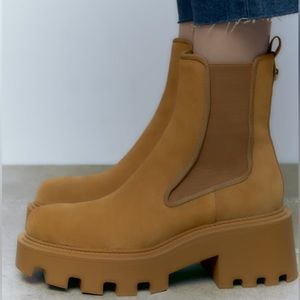 Zara Brown Split Leather Lug Soled Ankle Boots